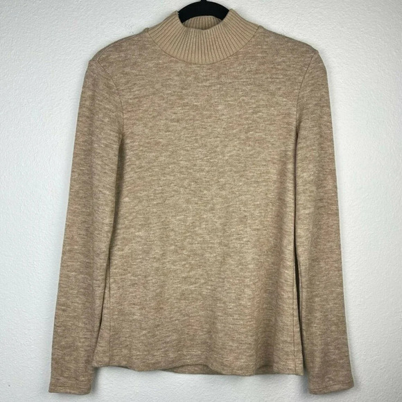 MNG Basics Sweater Women's Size S Mock Neck Pullover Knit Heather Beige - Picture 1 of 8